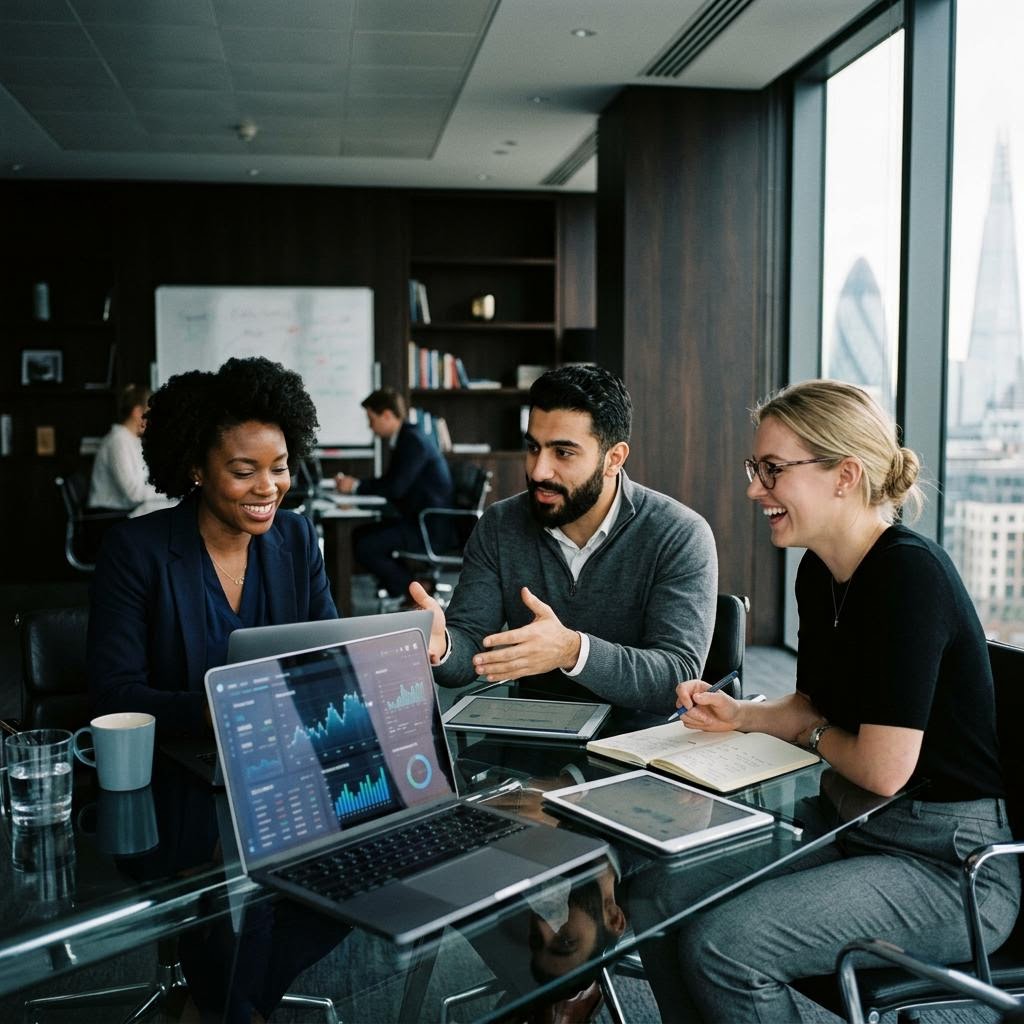 Specialisti finanziari del team Valsentura al lavoro
